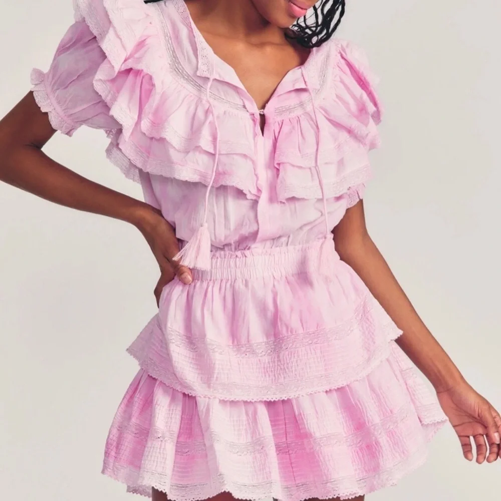 LOVESHACKFANCY LIMITED EDITION Green Gwen Ruffle Mini Dress Size L - Picture 12 of 13